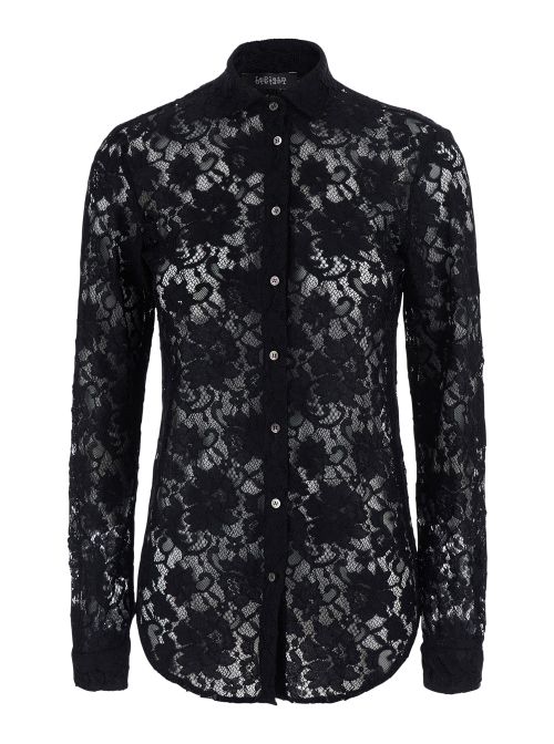 Lace-Embroidered Blouse — Black