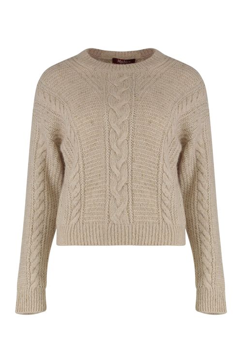 -Inspired Boxy Cropped Alpaca Sweater with Metallic Braids