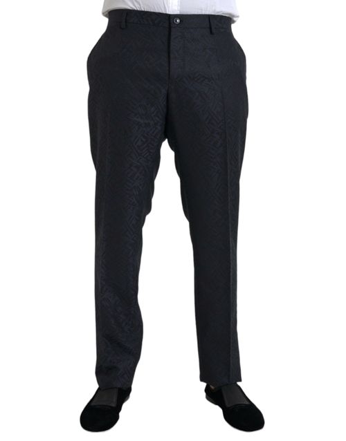 Brocade Wool and Virgin Silk Trousers — Navy