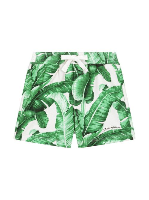 Leaf-print cotton shorts - Green