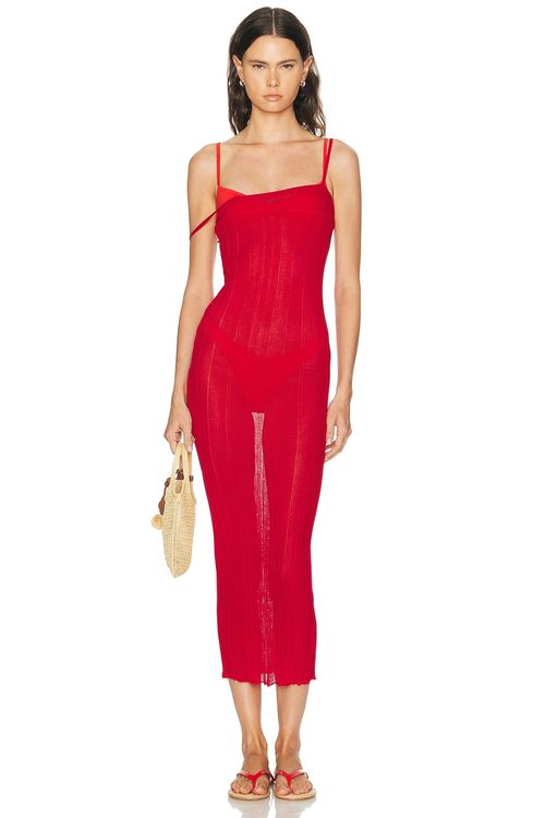 HAIGHT. Ivana Midi Knit Dress in Red Shift - Red. M also in XS