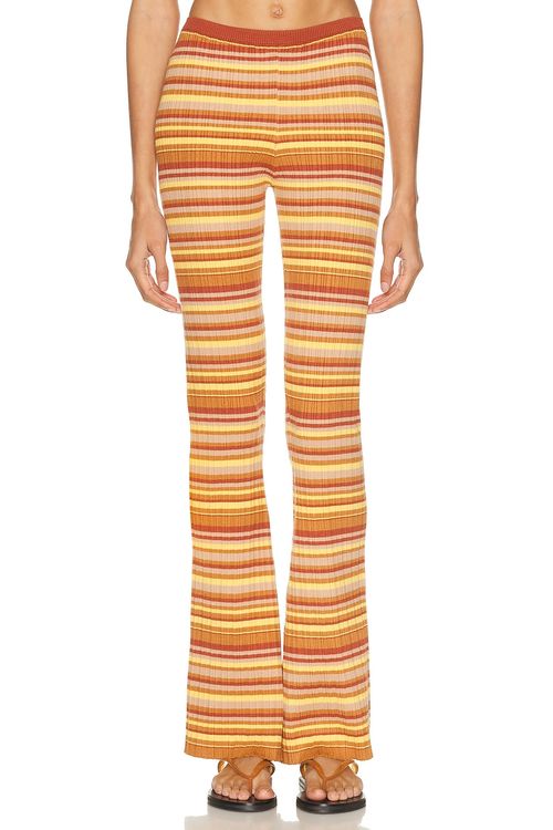 Bananhot Ann Pant in Toffee Rib Stripes - Tan,Rust. M/L also in
