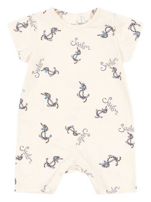 Anchor-print short-sleeve romper - Neutrals
