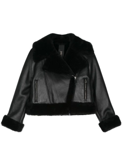 Shearling-trim leather jacket - Black