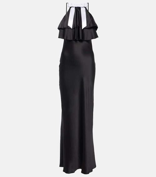 Bow-detail halterneck silk satin gown