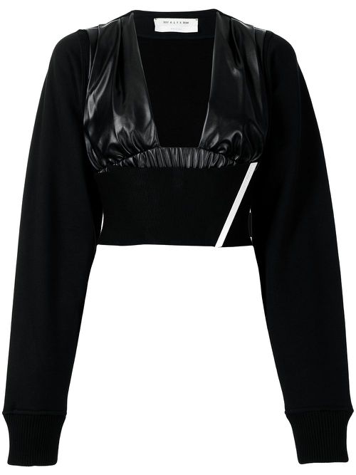 Cropped sweatshirt-sleeve top - Black