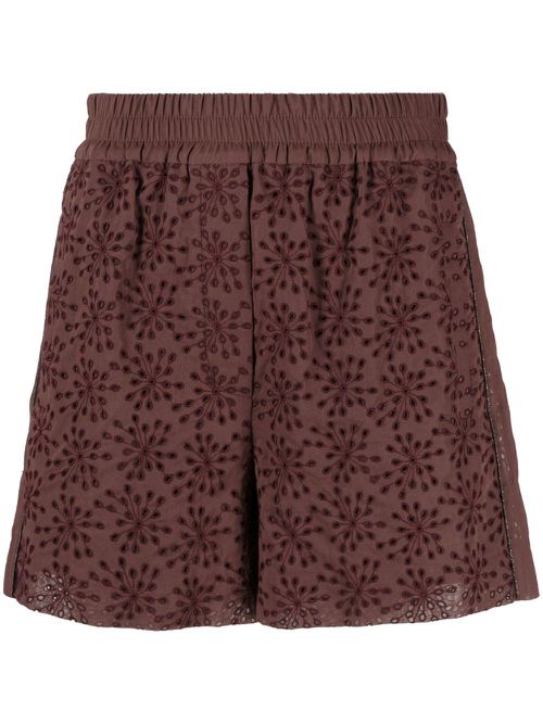 Floral-embroidered cotton shorts