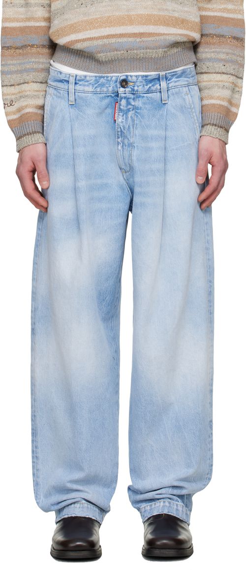 Blue Light Clean Wash One Pleat Jeans