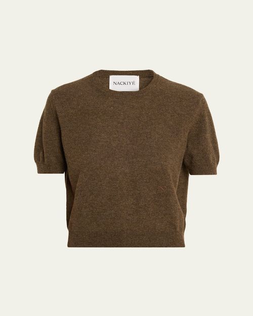Pearl Cashmere Short-Sleeve Sweater