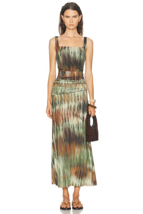 Johanna Ortiz Plant Of Joy Ankle Dress in Pine Green & Chocolate - Green. 0 also , 4