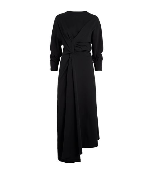 black low back mini dress A.W.A.K.E. Mode Fitted Maxi Dress with Lip Applique