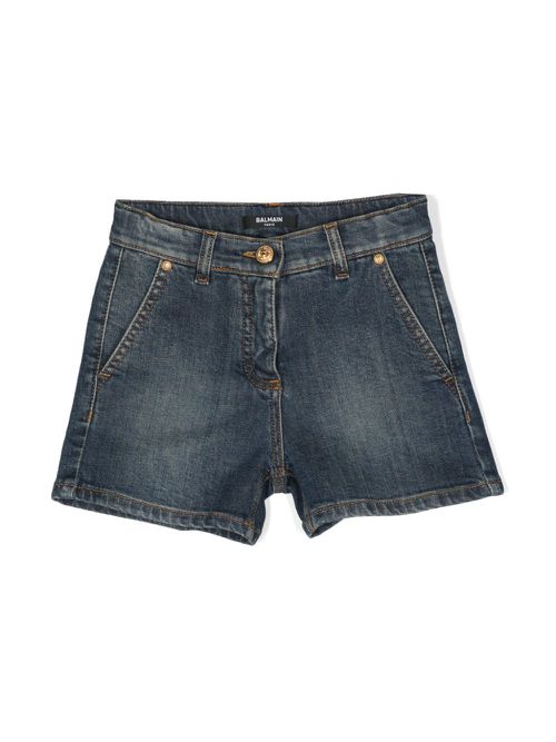 Coin-engraved denim shorts - Blue