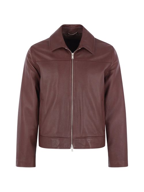 Men's Classic Collar 100% Calfskin Leather Zip-Front Jacket