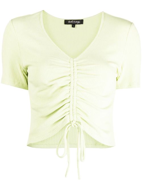 Ribbed-knit drawstring cropped top - Green