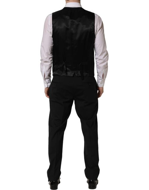 Virgin Wool Slim Fit Pant Suit — Black
