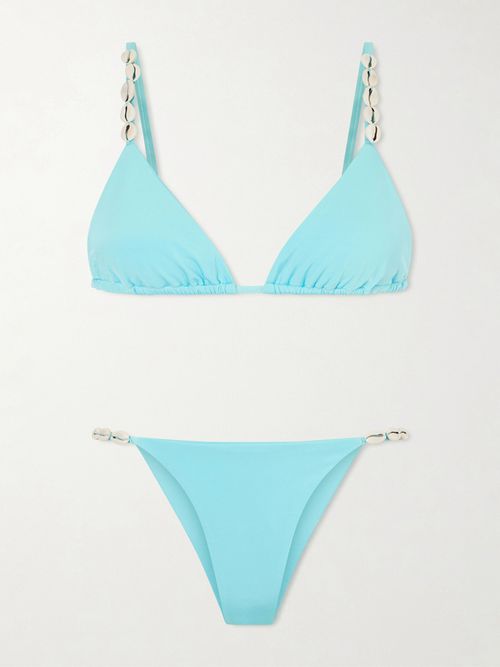 Cowries Embellished Bikini - Blue