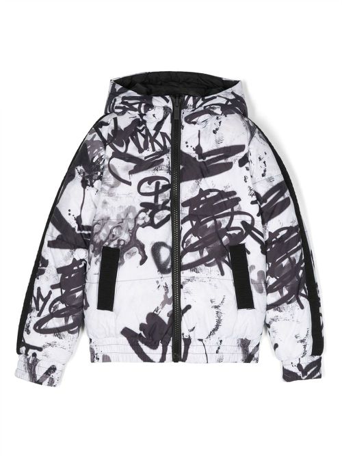 Reversible logo-print puffer jacket - White