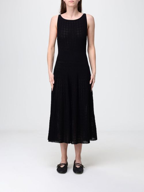 Pleated Knit Off-the-Shoulder Midi Dress