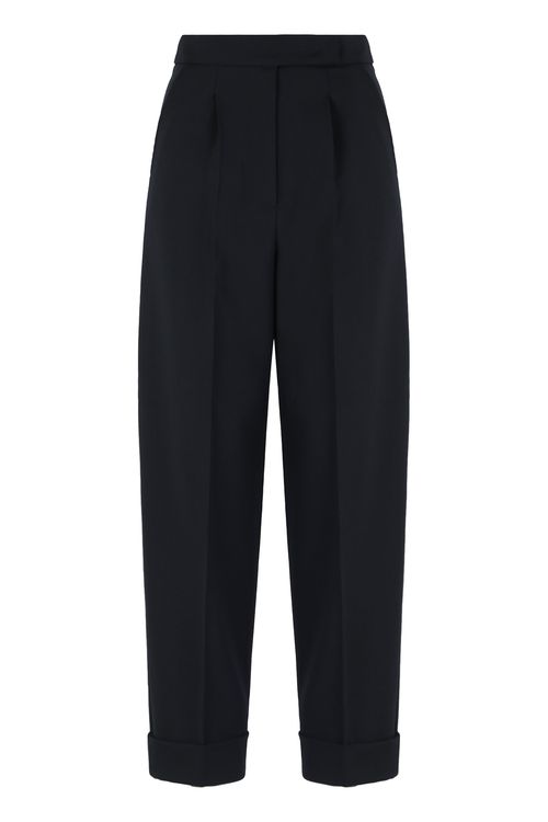 High-Waisted Virgin Wool Trousers — Black