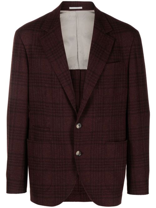 Single-breasted tartan frieze blazer - Red