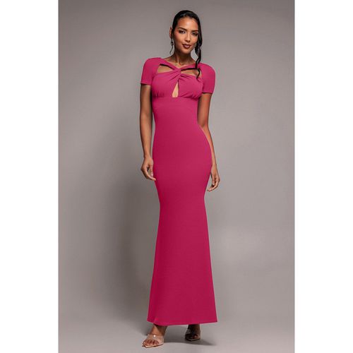 Goddiva Scuba Crepe Twist Cutout Maxi Dress - Hot Pink