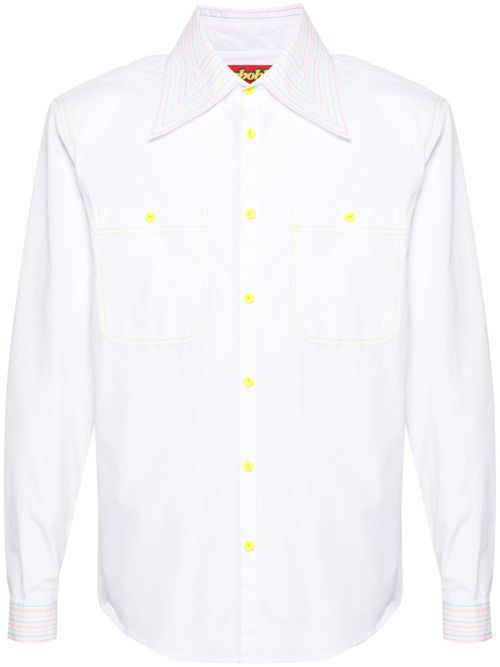 White Stripe-Embroidered Cotton Shirt - Men's - Cotton