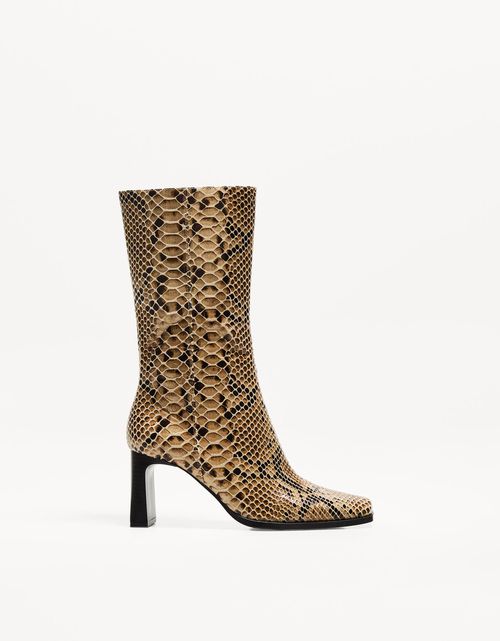 Bershka Animal Print Mid-Calf High-Heel Boots Women 5 Multicolored