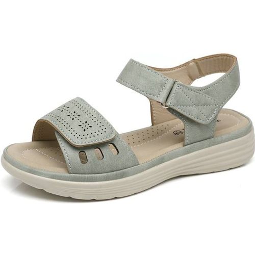 Ivachy Adjustable Strap & Cushioned Hook And Loop Comfort Wedge Sandals In Green