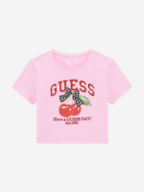 Girls Cropped Cherry T-Shirt in Pink
