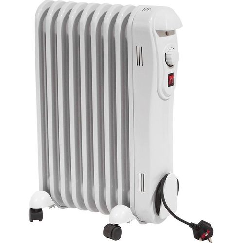 Electric 9 Fin 2kW Oil Filled Radiator - Portable Heater with 3 Heat Settings, Adjustable Thermostat & Overheat Safety Cut Out