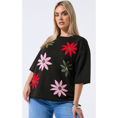 Yours Floral Knitted Boxy Top In Black