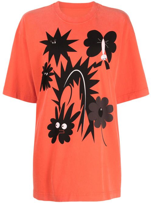 Graphic-print cotton T-shirt - Orange