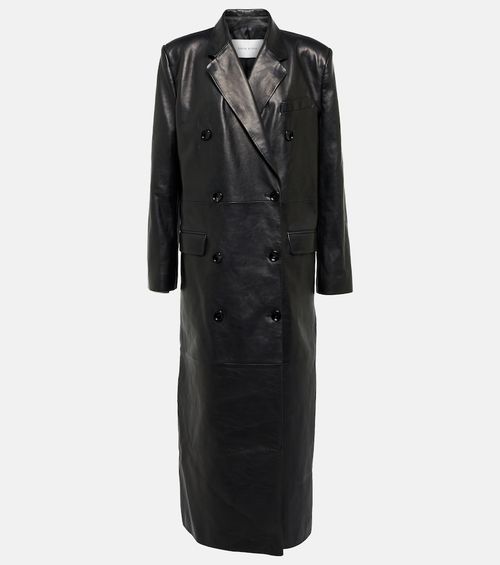 Double-breasted leather coat