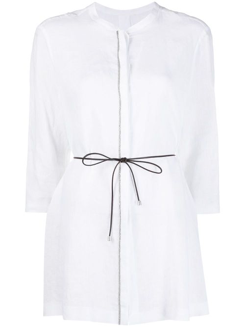 Tie-waist buttoned shirt - White