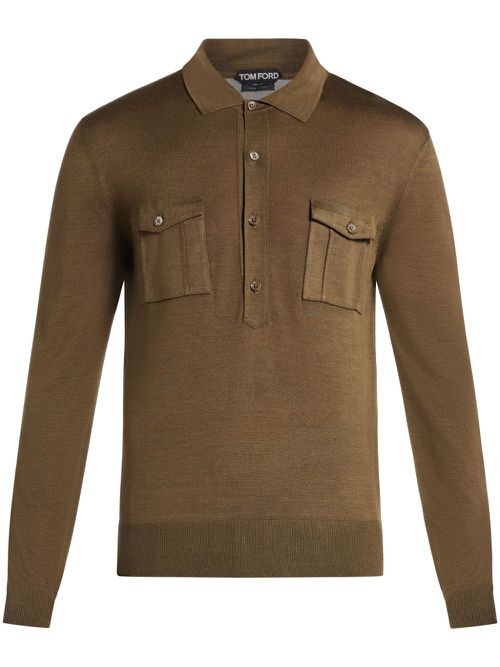 Fine-knit polo shirt - Brown