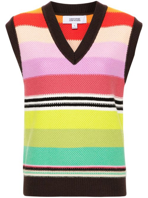 Striped honeycomb-knit vest - Green