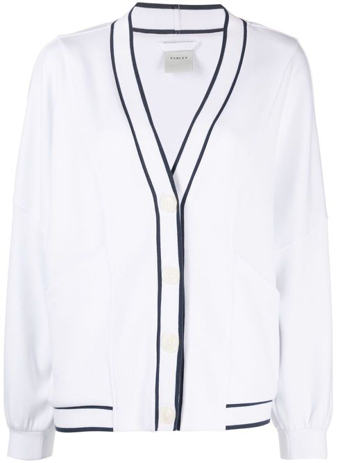 Two-tone striped buttoned cardigan - White