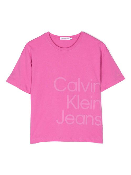 Logo-lettering cotton T-shirt - Pink
