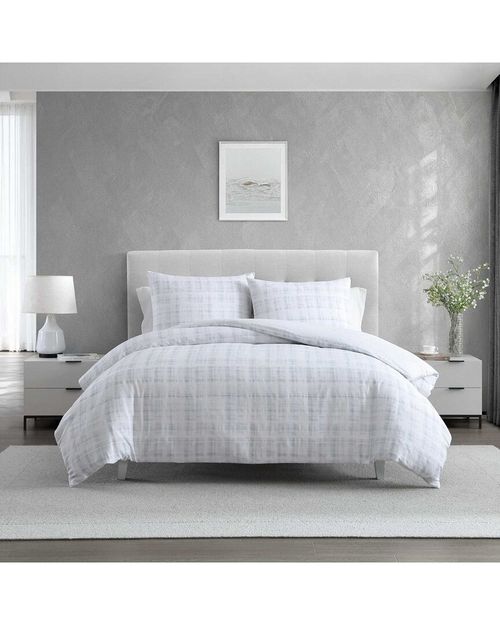 220 Thread Count Blurred Plaid Reversible Cotton Sateen Duvet Set