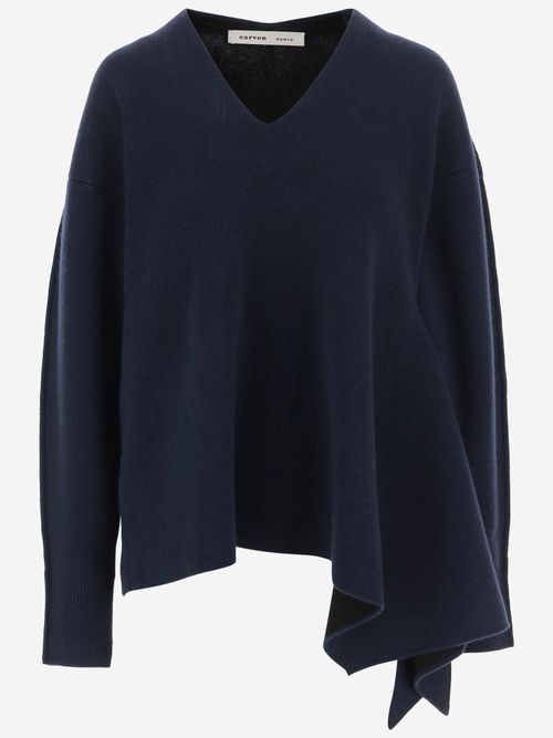 Cashmere Blend Asymmetric Hem Sweater — Navy