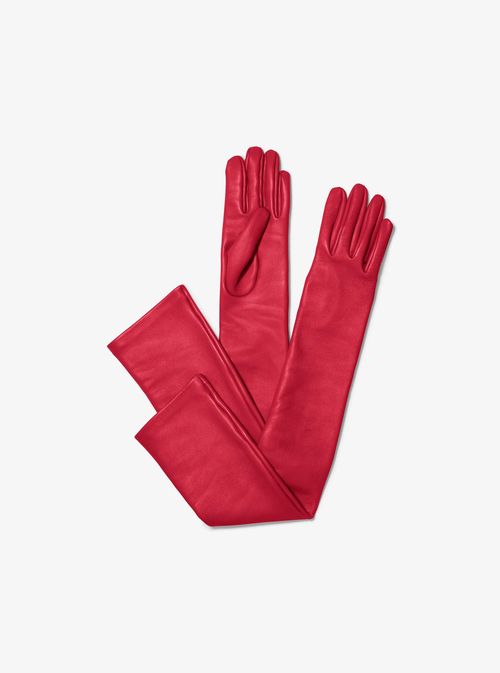 Michael Kors Leather Opera Gloves in Red - size L by