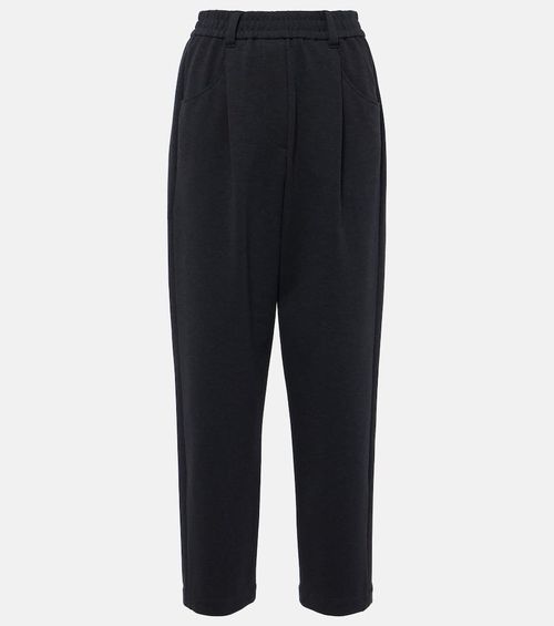 Pleated cotton-blend jersey sweatpants