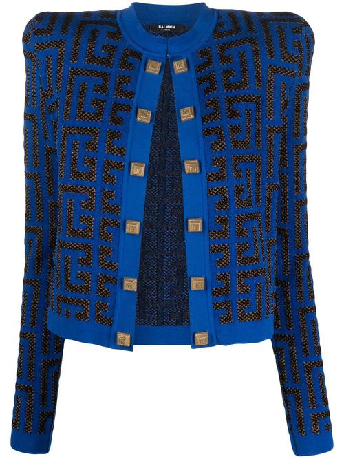 Monogram jacquard cropped jacket - Blue