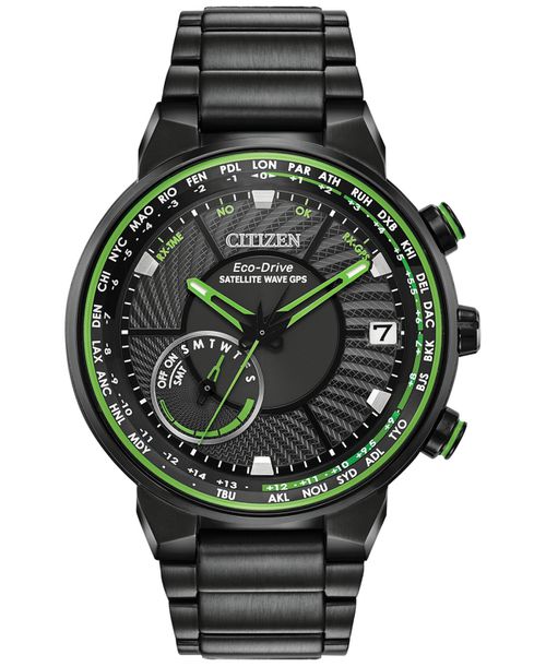Eco-Drive Men's Satellite Wave Gps Black-Tone Stainless Steel Bracelet Watch 44mm - Black