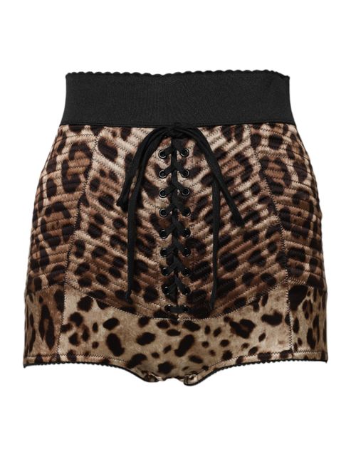 Leopard-Print High-Waist Hot Pants — Brown