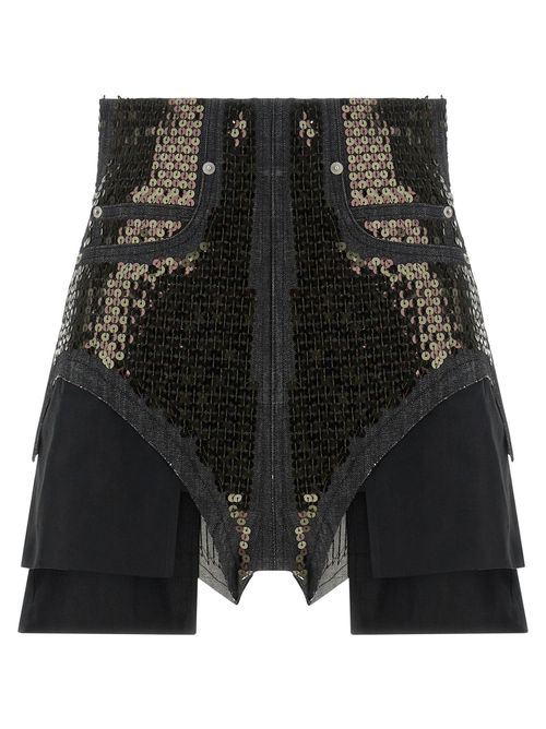 Sequin-Embroidered Denim Shorts — black