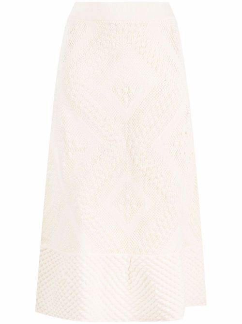 Open-knit patterned midi skirt - White