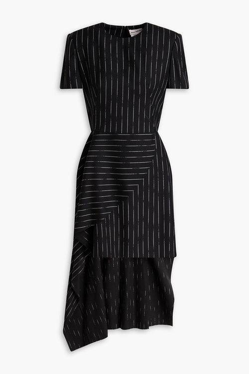 McQueen - Wrap-effect pinstriped wool-twill midi dress - Black - IT 44