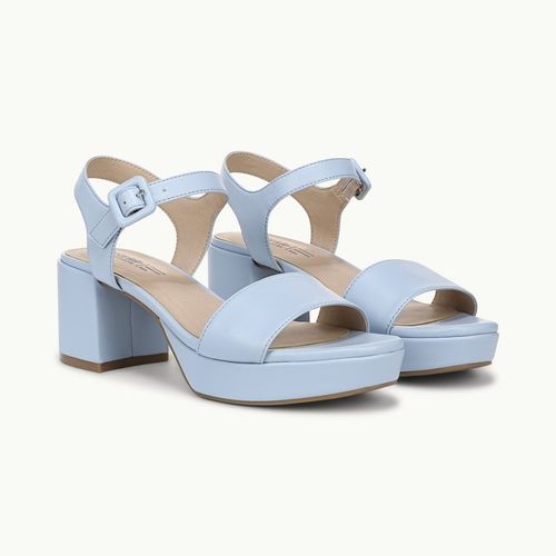 Stride Shoes Women's Rhythmn Block Heel Sandal Ice Blue Faux Leather