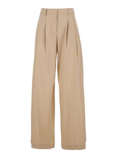 Wide-Leg Cotton Trousers — Beige
